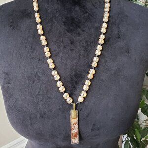 Womens Yellow Crystal Beads Jasper Rectangle Tower Necklace with Lobster Clasp